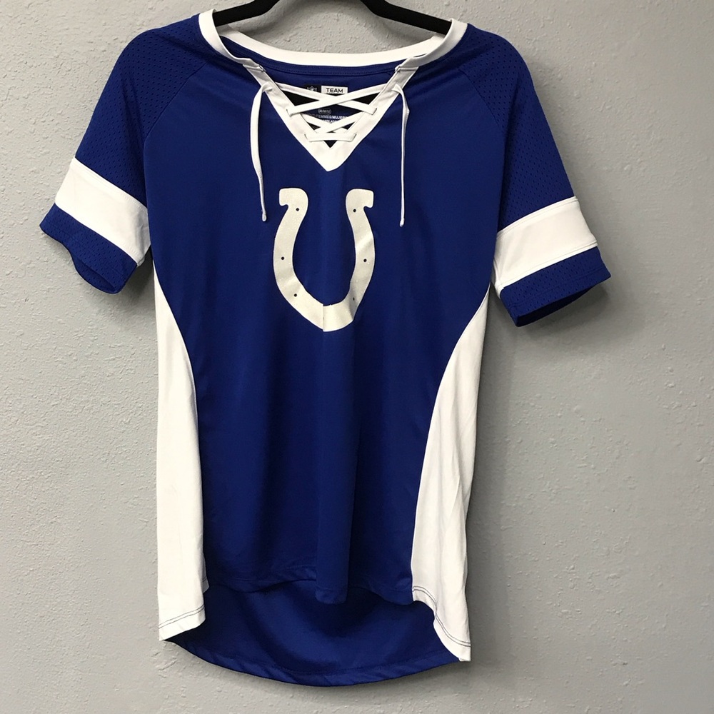 Women's Colts Blue and White Lace-Up Jersey Top